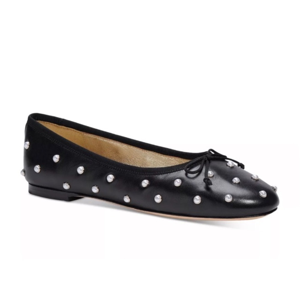 Kate Spade Honey Pearls Black Nappa Leather Slip On Flats
